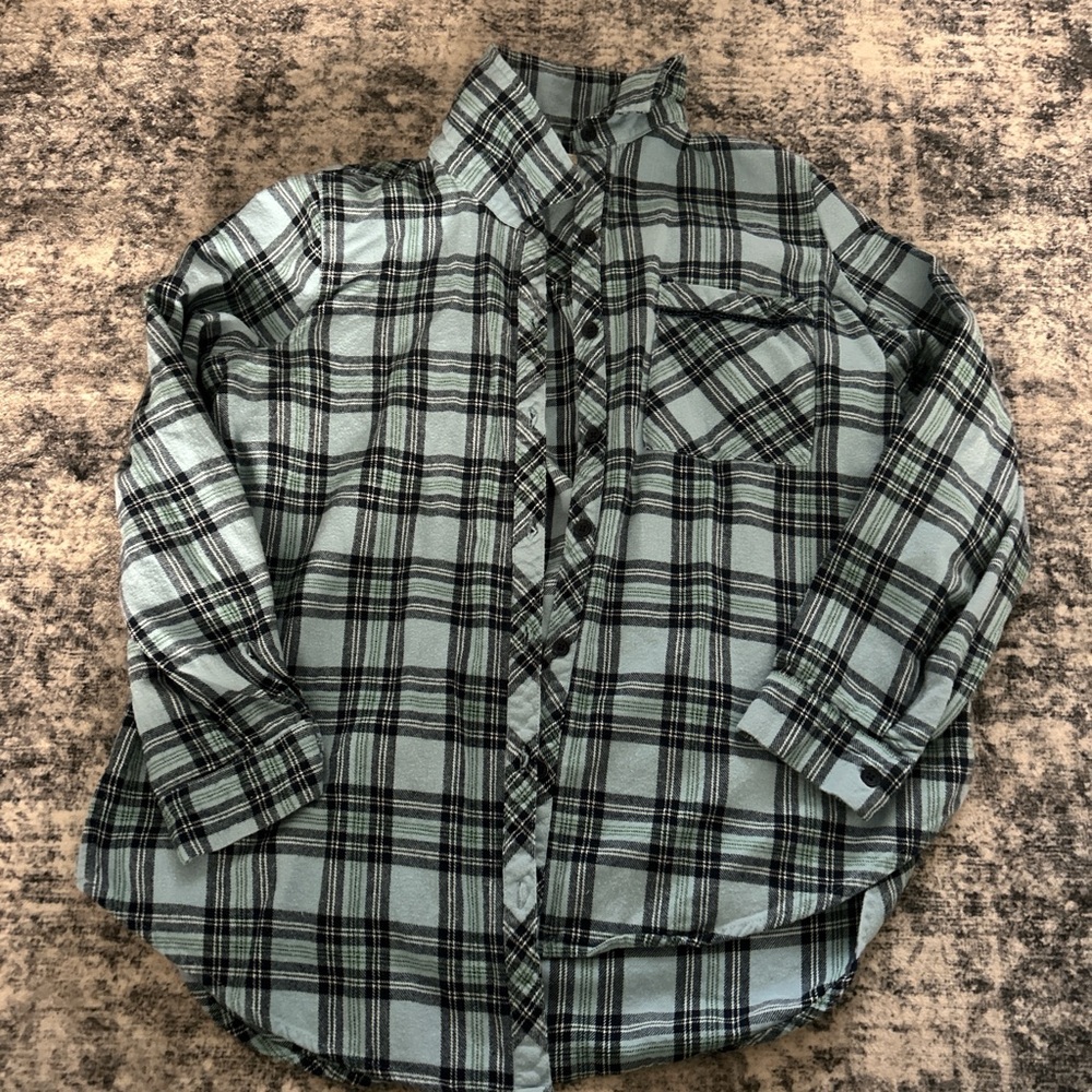 Altar'd State Green Plaid Long Sleeve Shirt